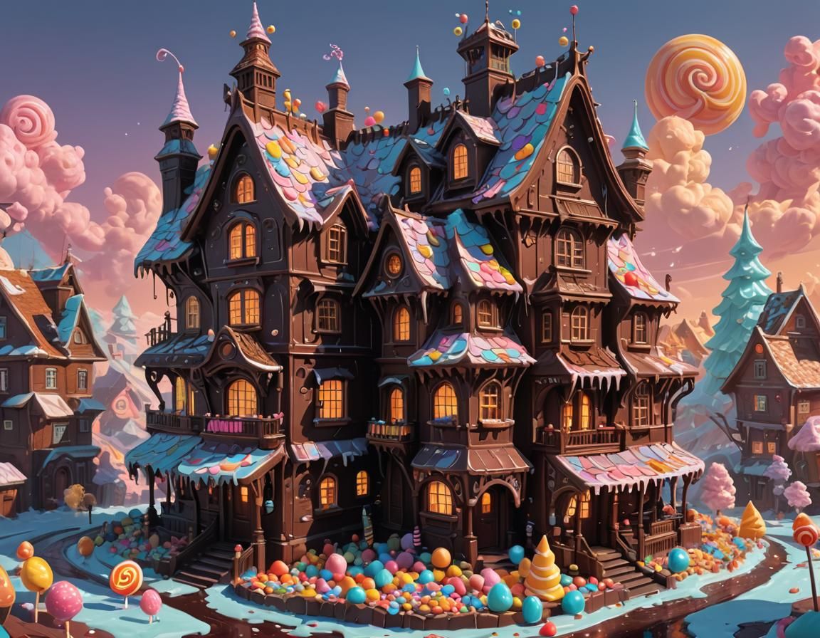 Chocolate House Concept Art in Matte Painting Style