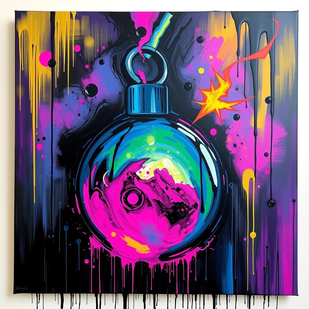 Glowing Neon Bomb in Cyberpunk Art
