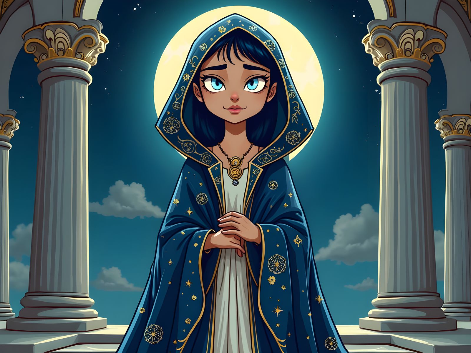The High Priestess: Cartoon Portrait in Byzantine Robe