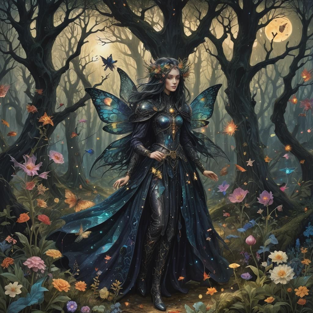 Dark Fairy Tale: Holographic Astral Cosmic Illustration