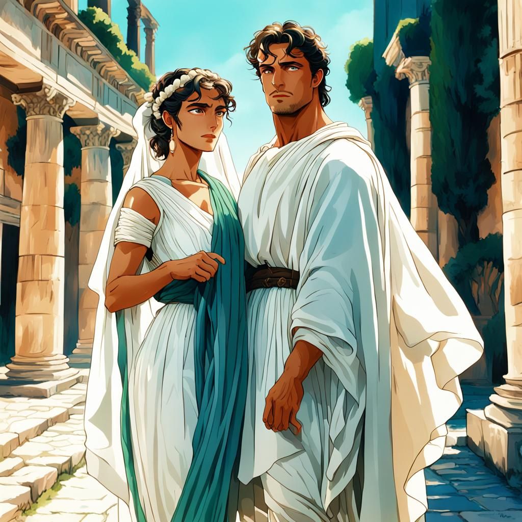 Vaporwave Anime Roman Couple in Ancient Pompeii