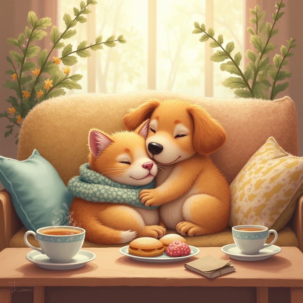 Whimsical Morning Scene in Watercolor Style