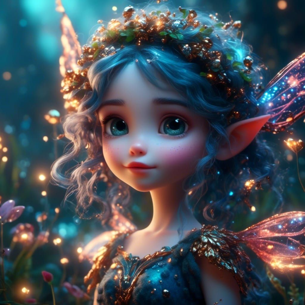 Sparkly Winged Fairy Girl in 3D Chibi Style