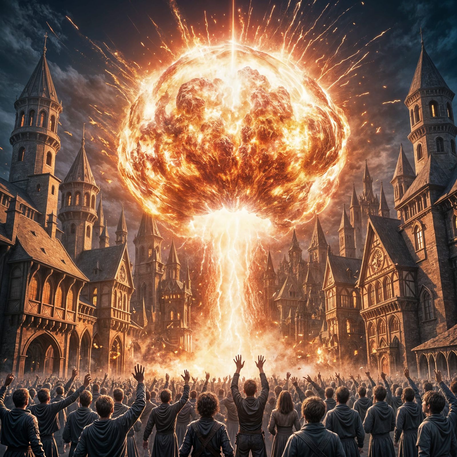 New Year Fireball Over Medieval Magic City