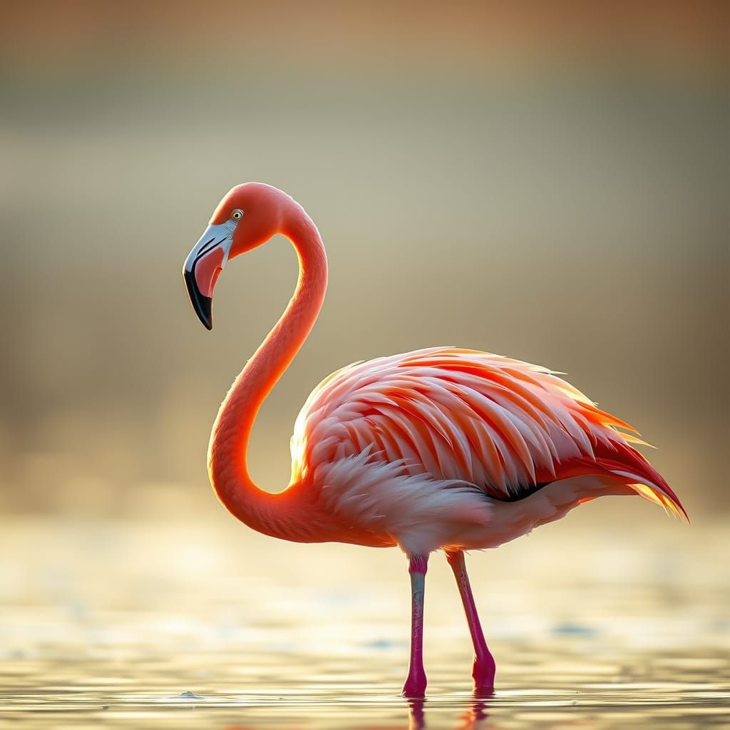 Flamingo in Golden Hour Light, Photorealistic