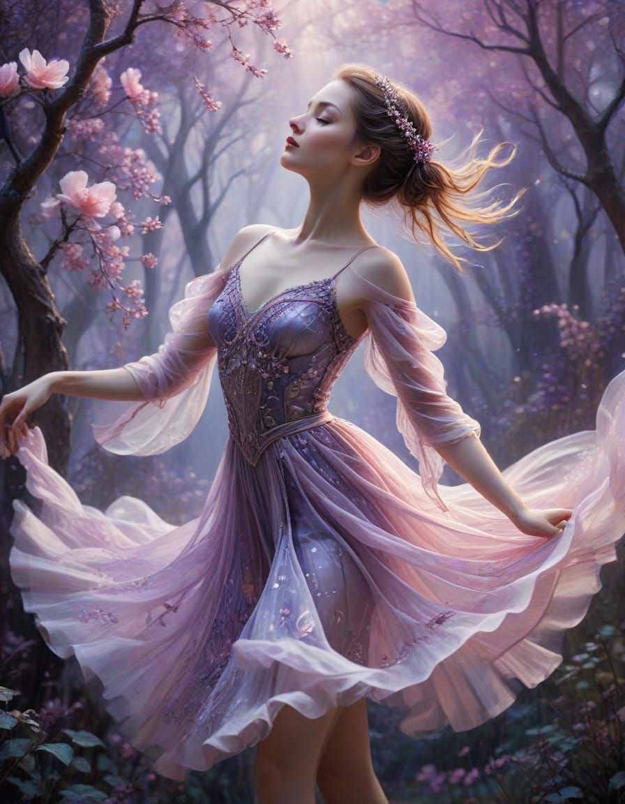 Ethereal Ballerina in Whimsical Fantasy Scene