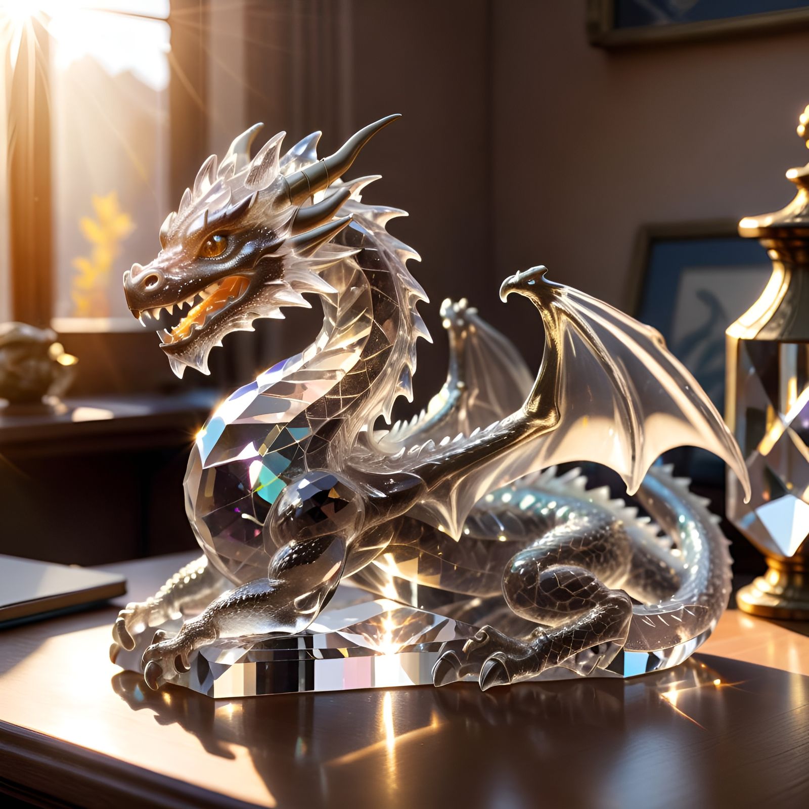 Crystal Dragon Statue in Golden Hour Light