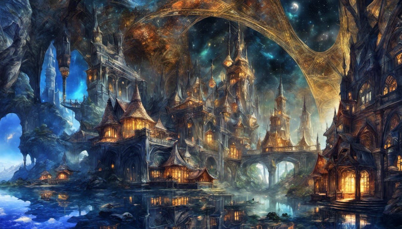 Ethereal Fantasy Landscape with Glass Buildings