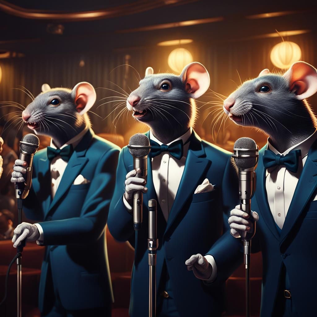 Rat Musicians in Jazz Lounge, Oil Painting Style