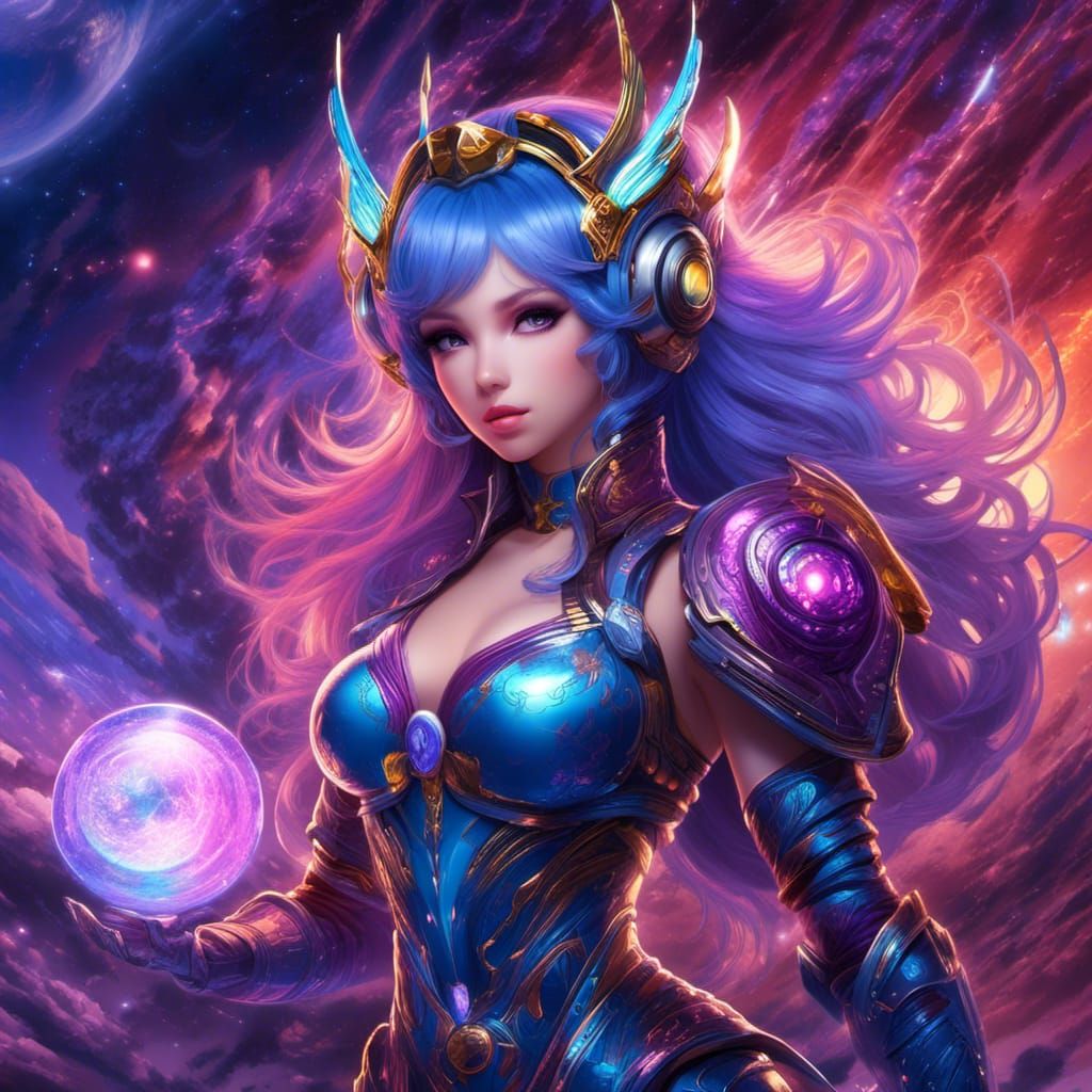 Cybernetic Girl Reflecting Nebula in Game Style