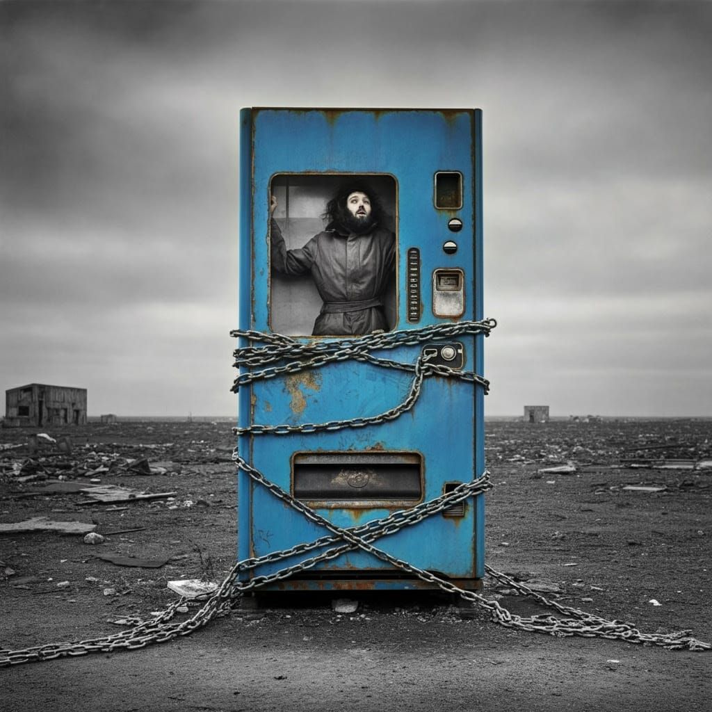 Surrealist Vending Machine Scene in a Deserted Wasteland