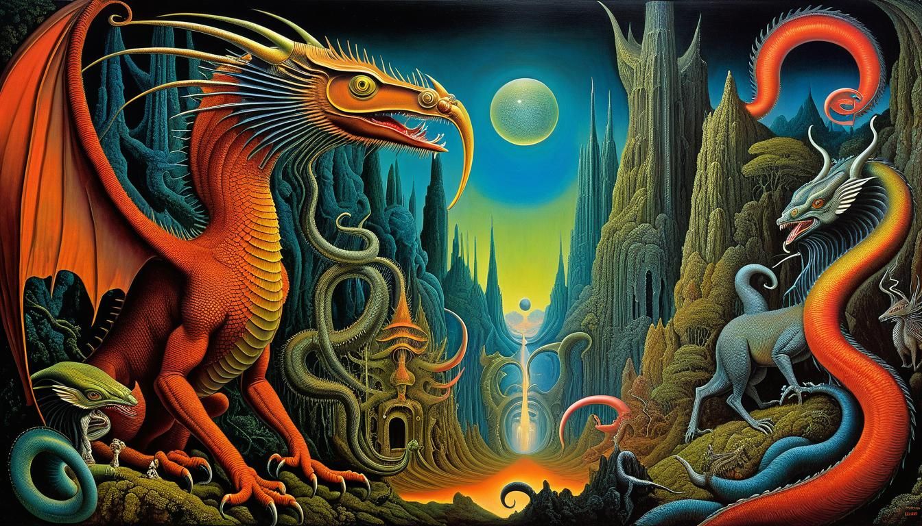 Ayahuasca Jabberwocky: A Surreal Fantasy Painting