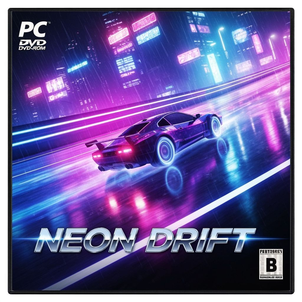 Cyberpunk Hovercar Racing Game Cover in Neon City