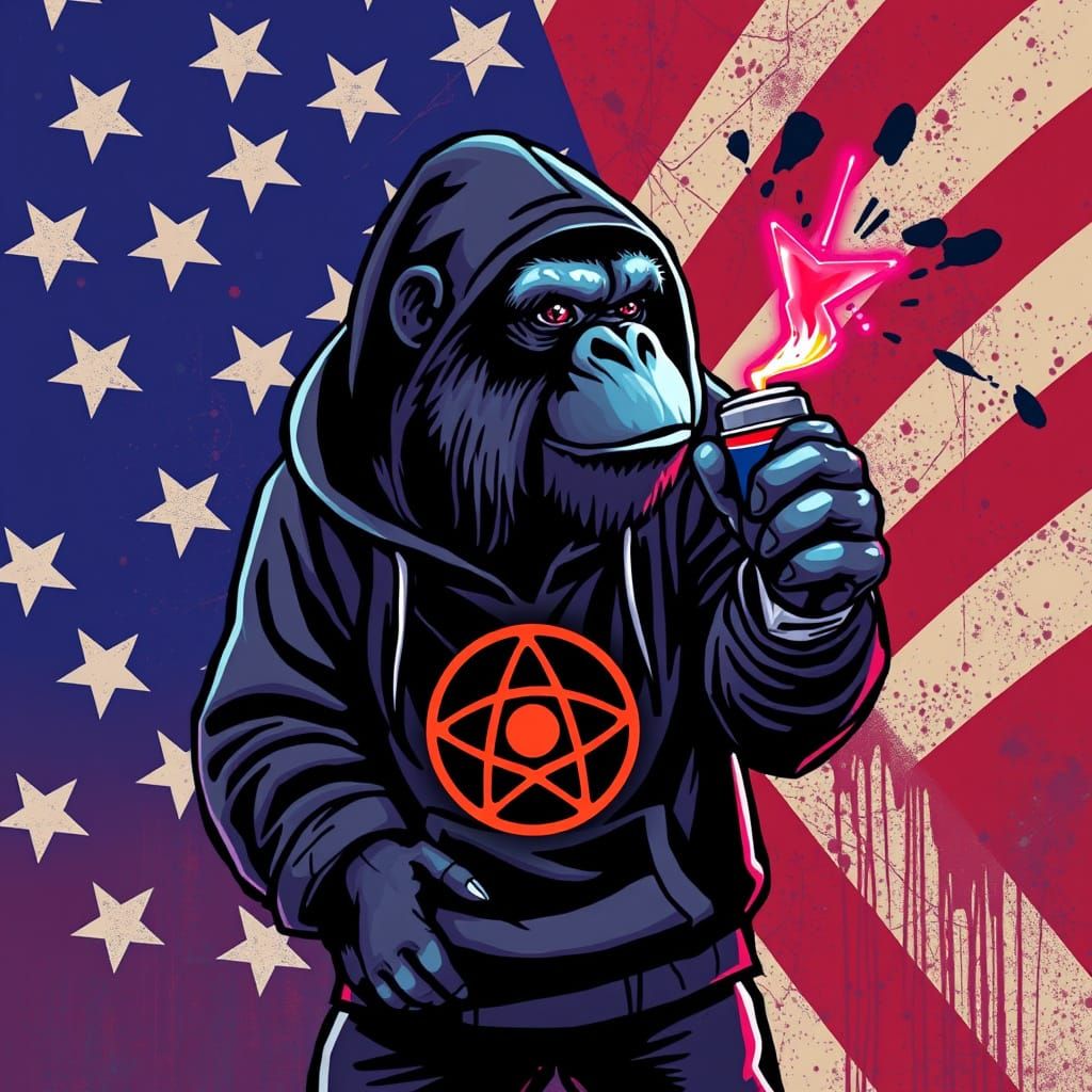 Gorilla Graffiti Artist in Cyberpunk Pixel Art Style