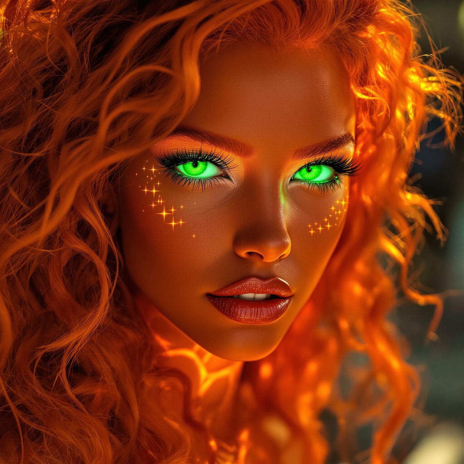 Starfire with Glowing Skin and Green Eyes