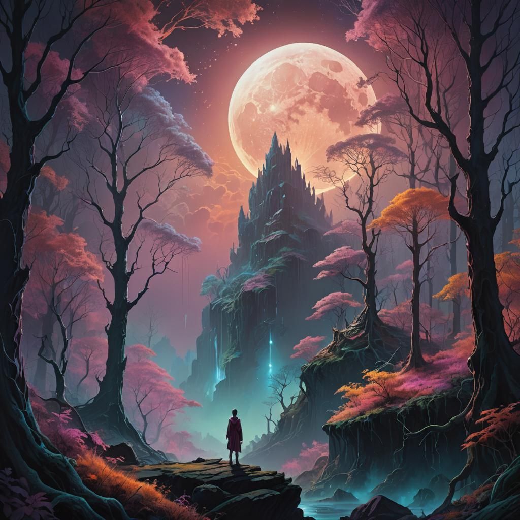 Ethereal Moonlit Forest in Roger Dean Style