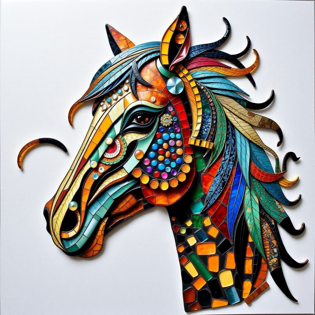Colorful Mosaic Horse in Surreal Dali Style