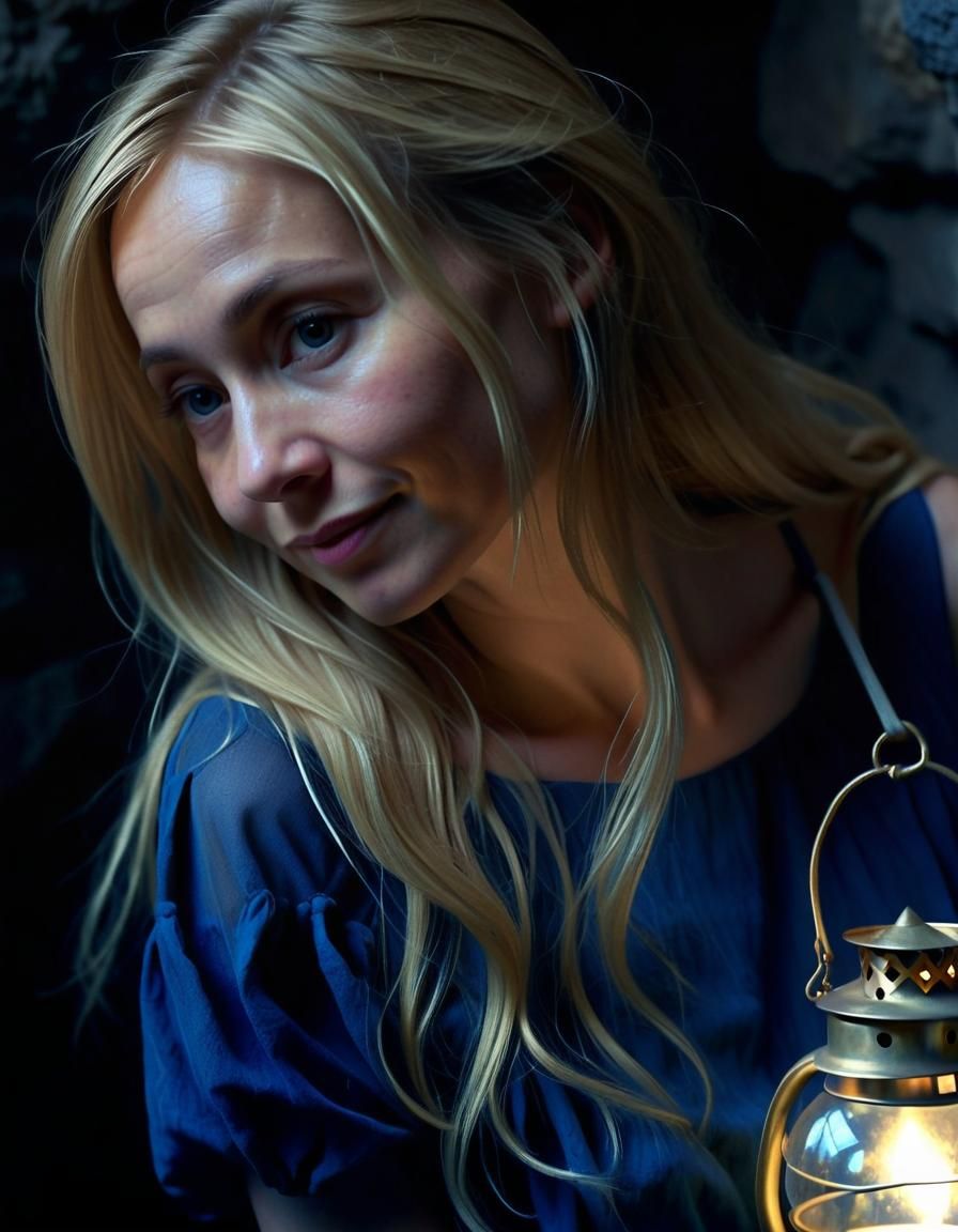 Ethereal Woman in Grotto: Chiaroscuro Oil Painting