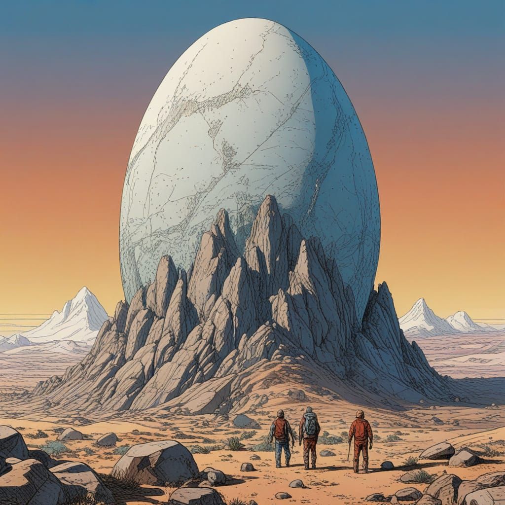 Surreal Egg Mountain Landscape by Moebius