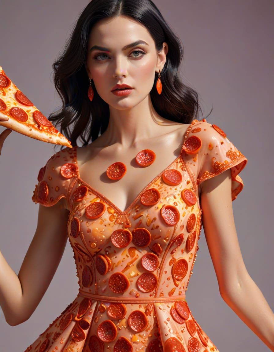 Haute couture pepperoni pizza dress