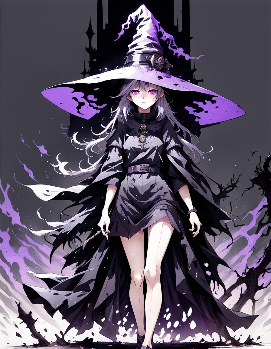 Gothic Anime Witch with Dark Magic Aura