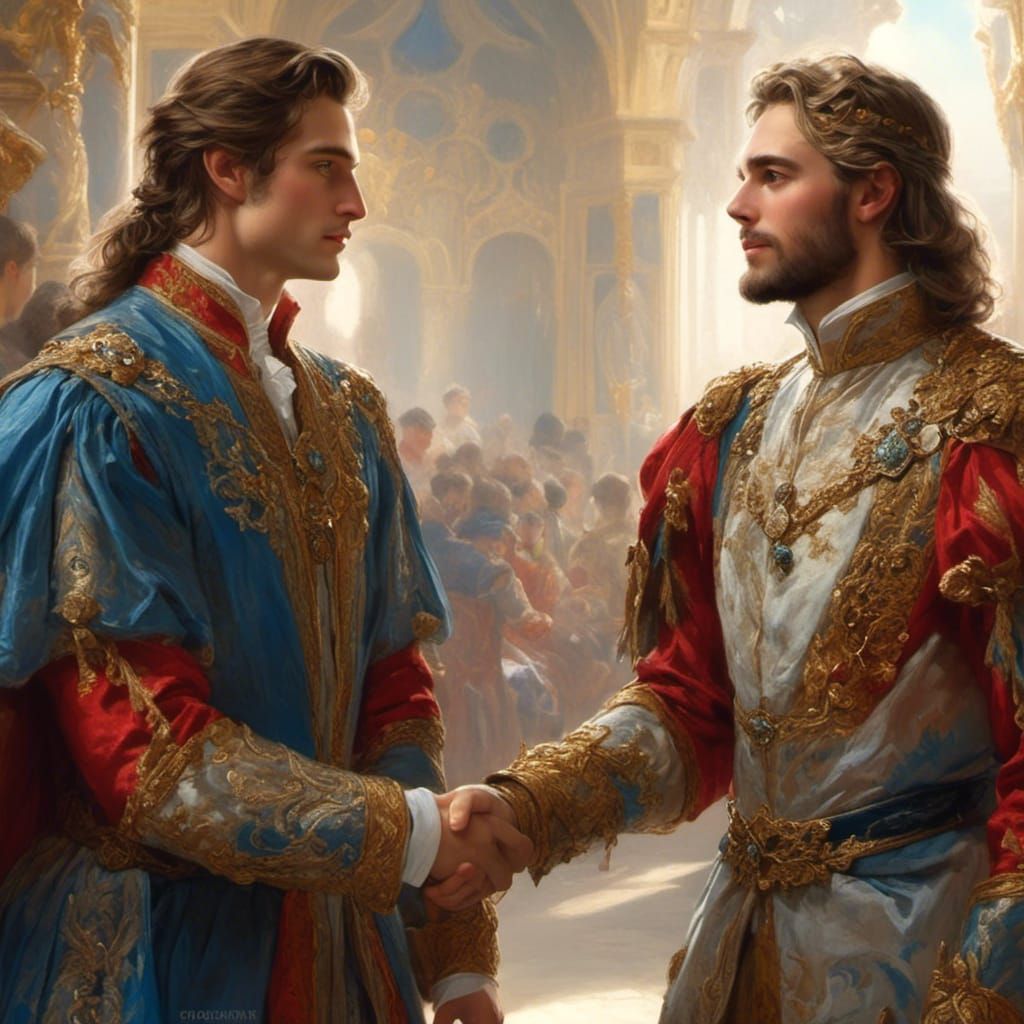 Royal Men Shake Hands in Formal Ceremony