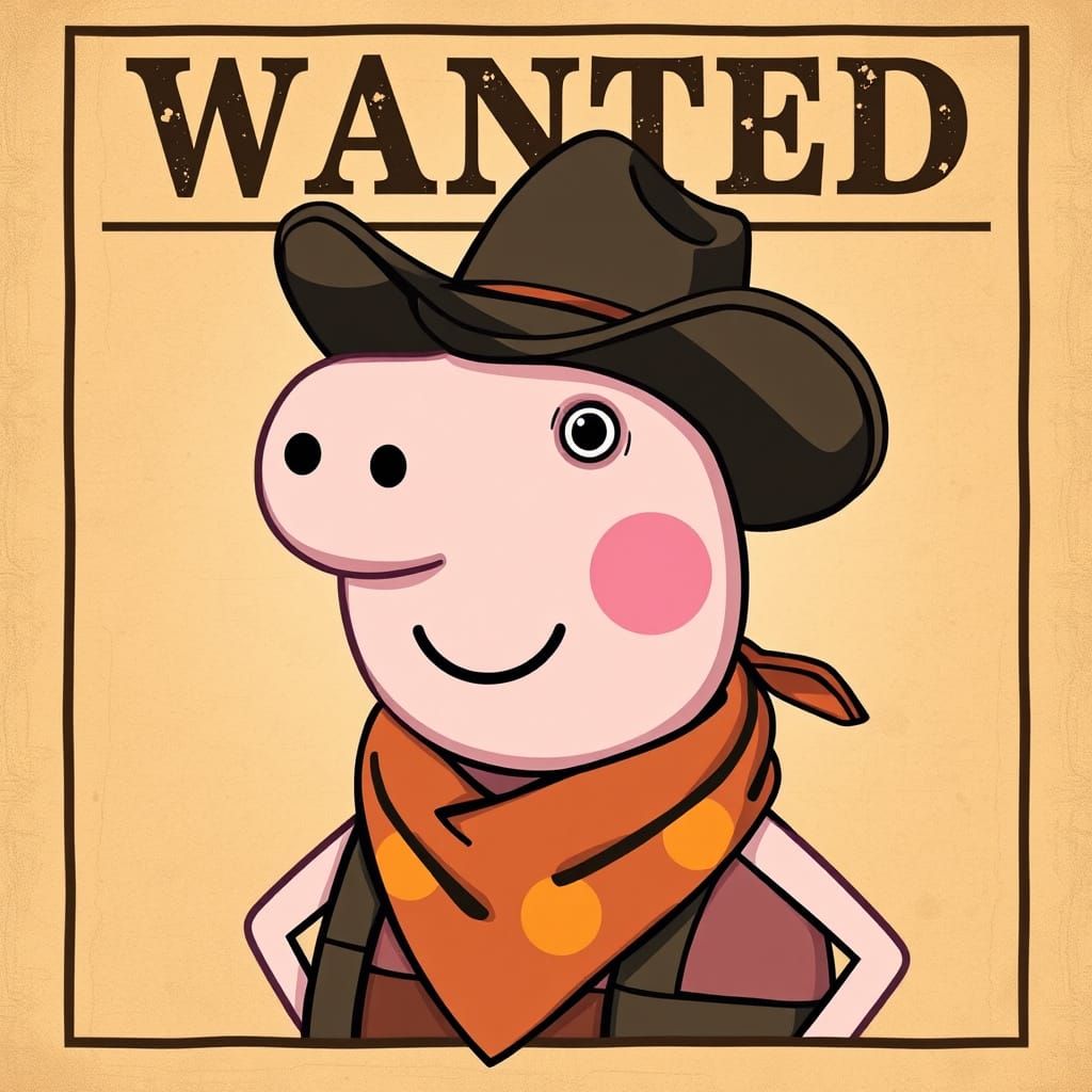 Peppa Pig Cowboy Wanted Poster in Western Style