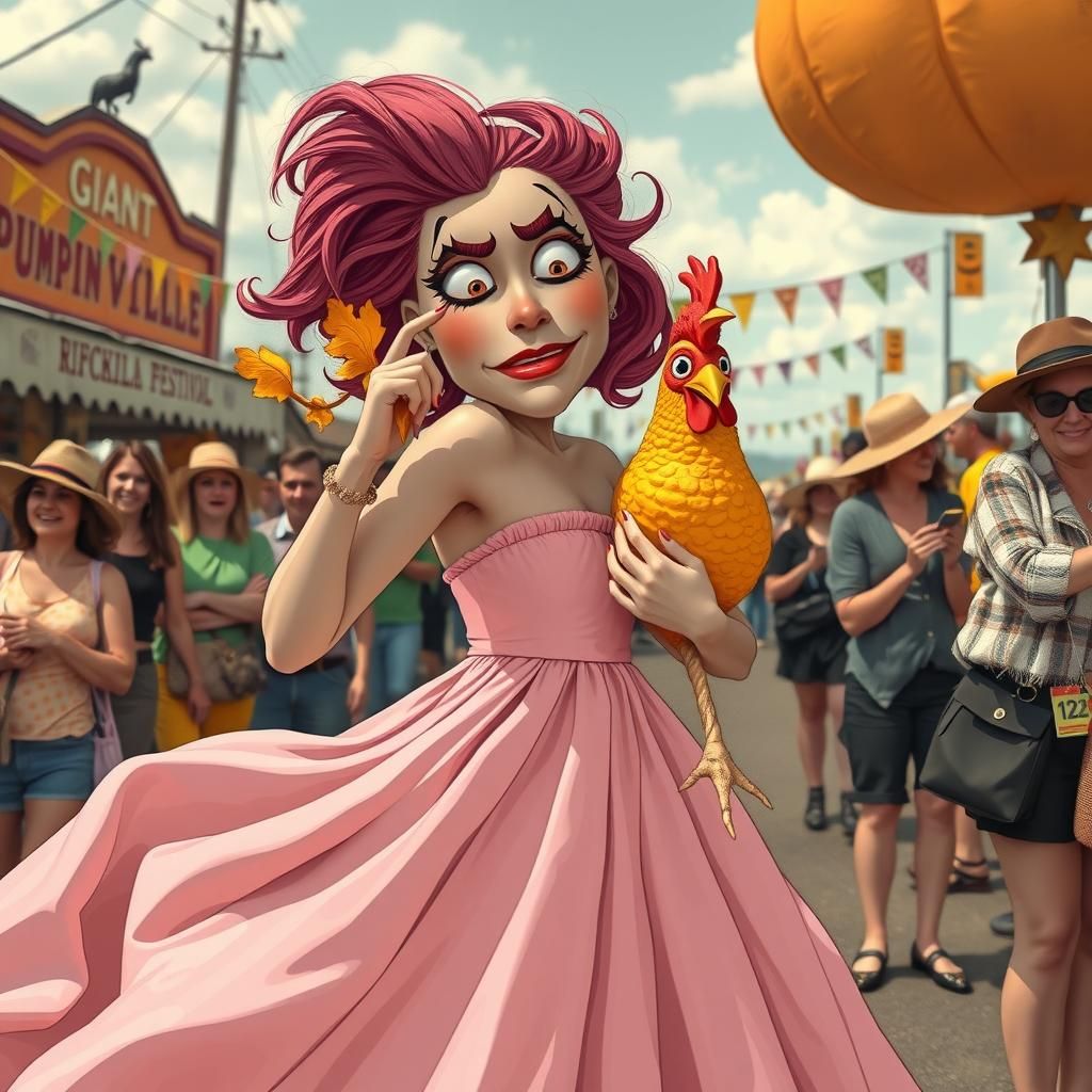 Woman with Chicken at Ohio Pumpkin Festival: Pop Surrealism