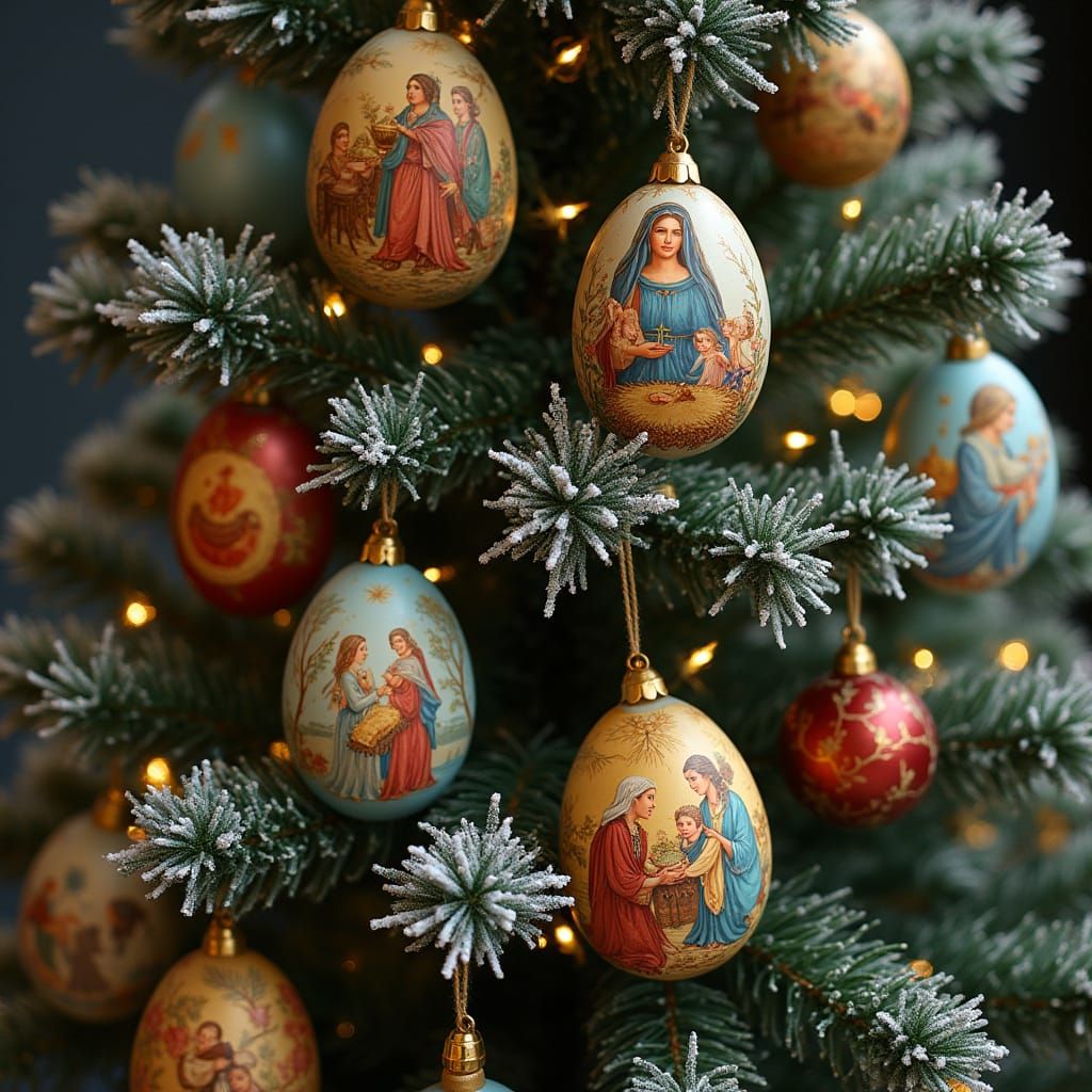 Whimsical Christmas Tree Adorned with Biblical Easter Eggs i...