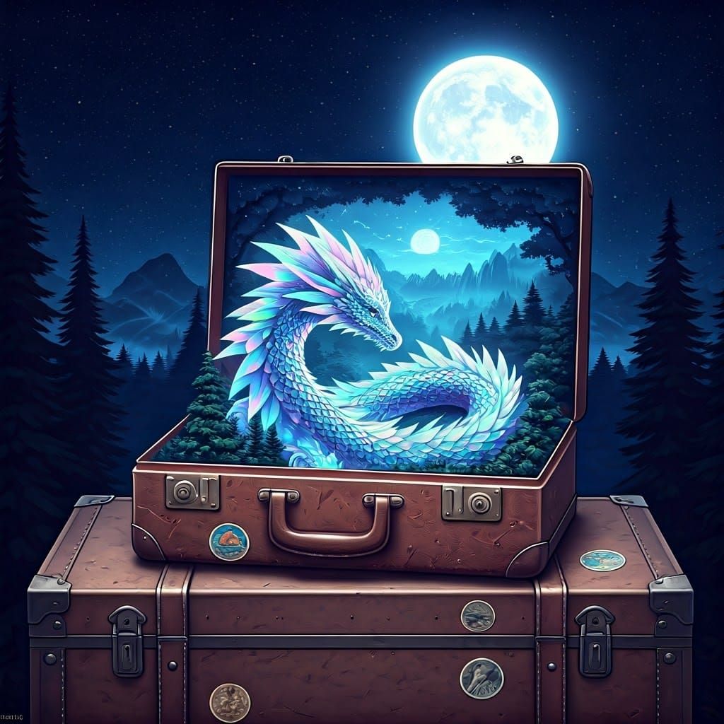 Fantasy World Inside Old Suitcase: Digital Illustration