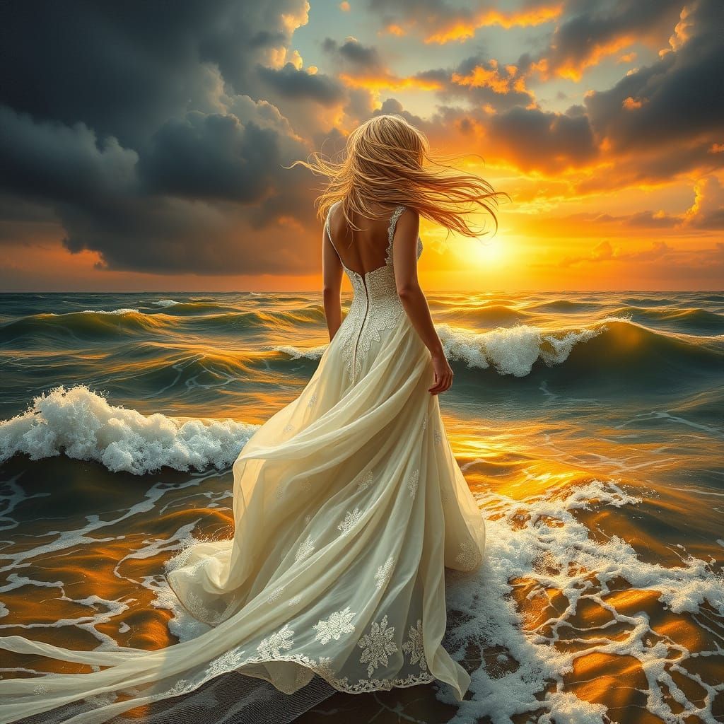 Surreal Hyperrealistic Painting of a Woman in a Wedding Gown...