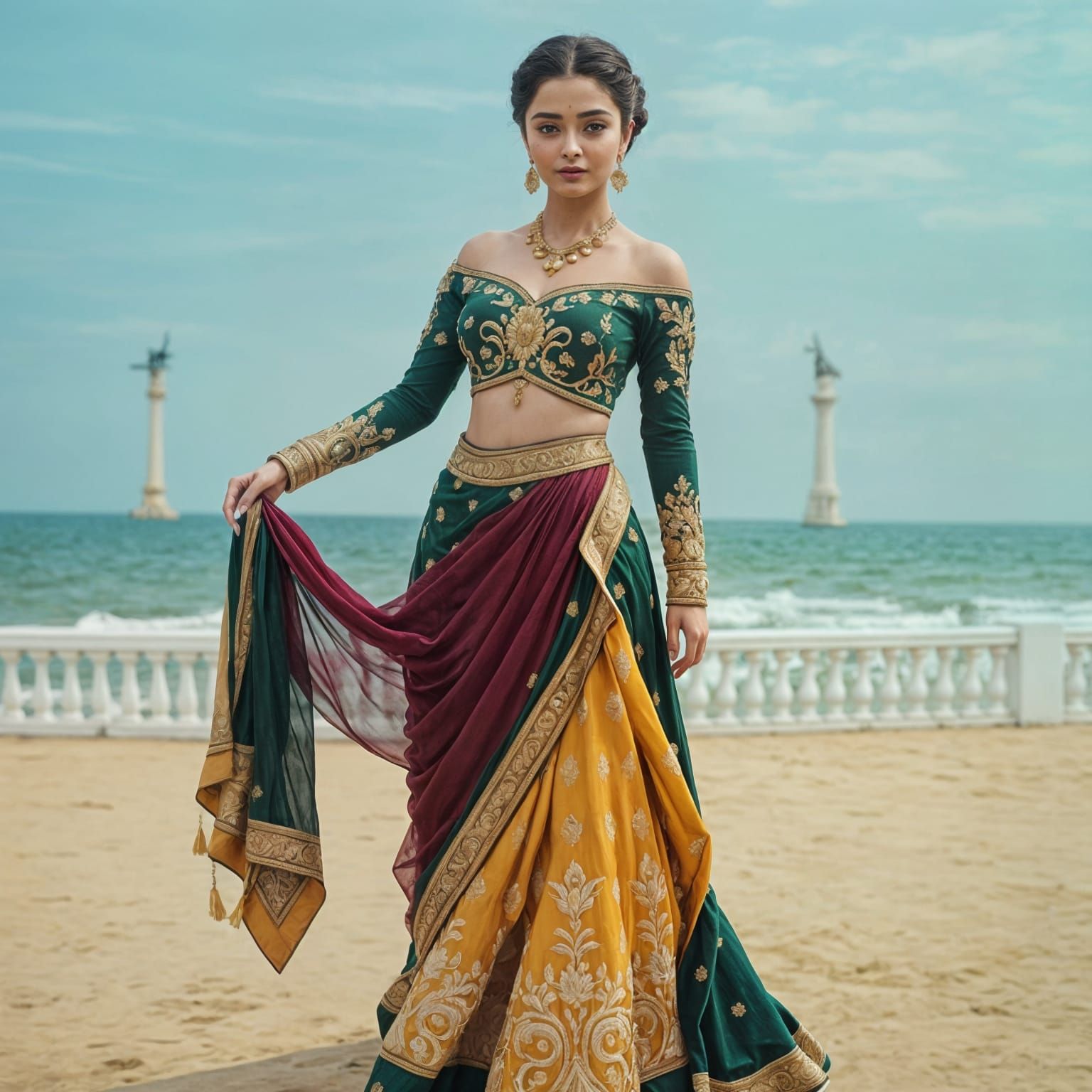 Elegant Regal Portrait in Dark Green Gown