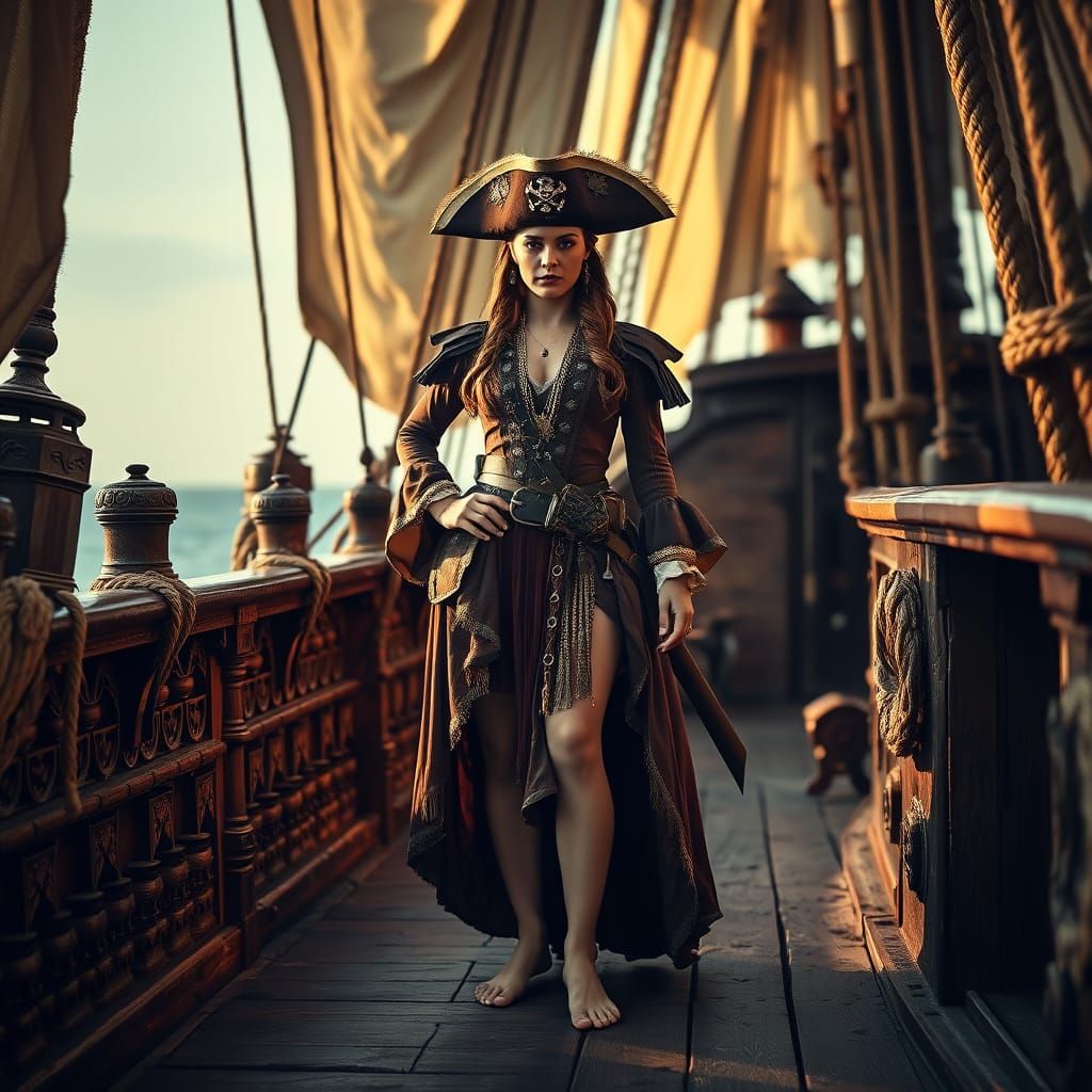 Regal Pirate Queen in Hyperrealistic Hyperdetailed Scene