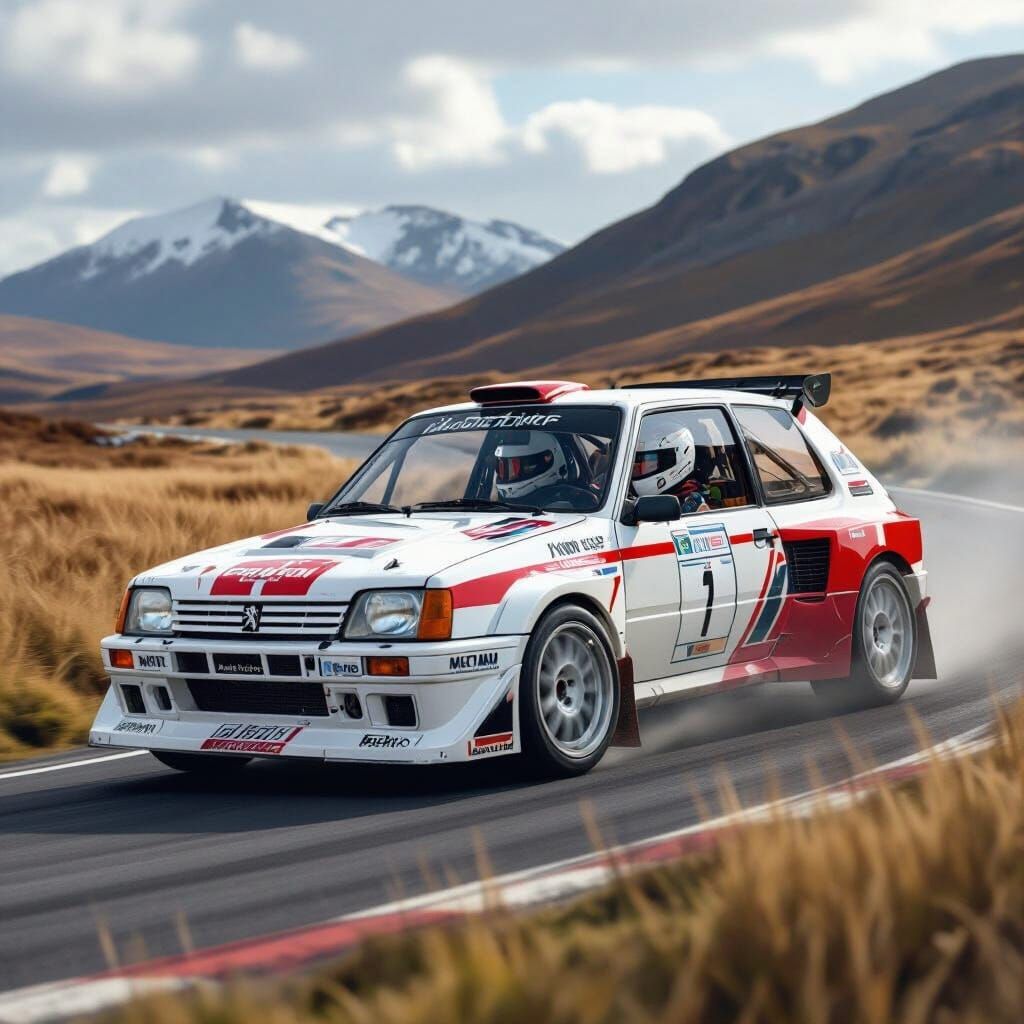 1982 Peugeot 205 Rally Car in Scottish Highlands