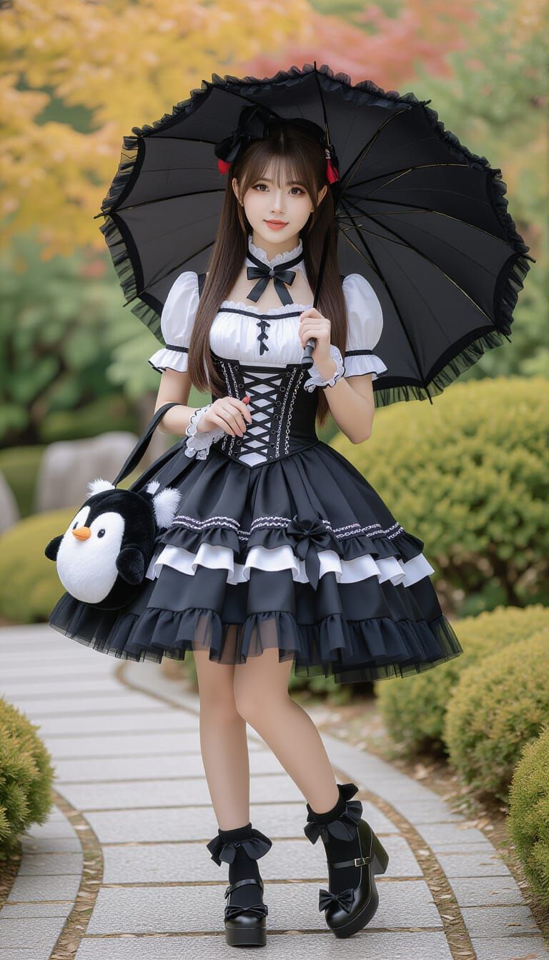 Gothic Lolita Fashion in Japanese Garden