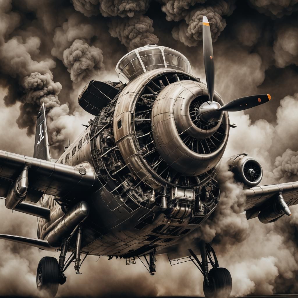 Colossal Airplane Emitting Smoke in Charcoal Drawing