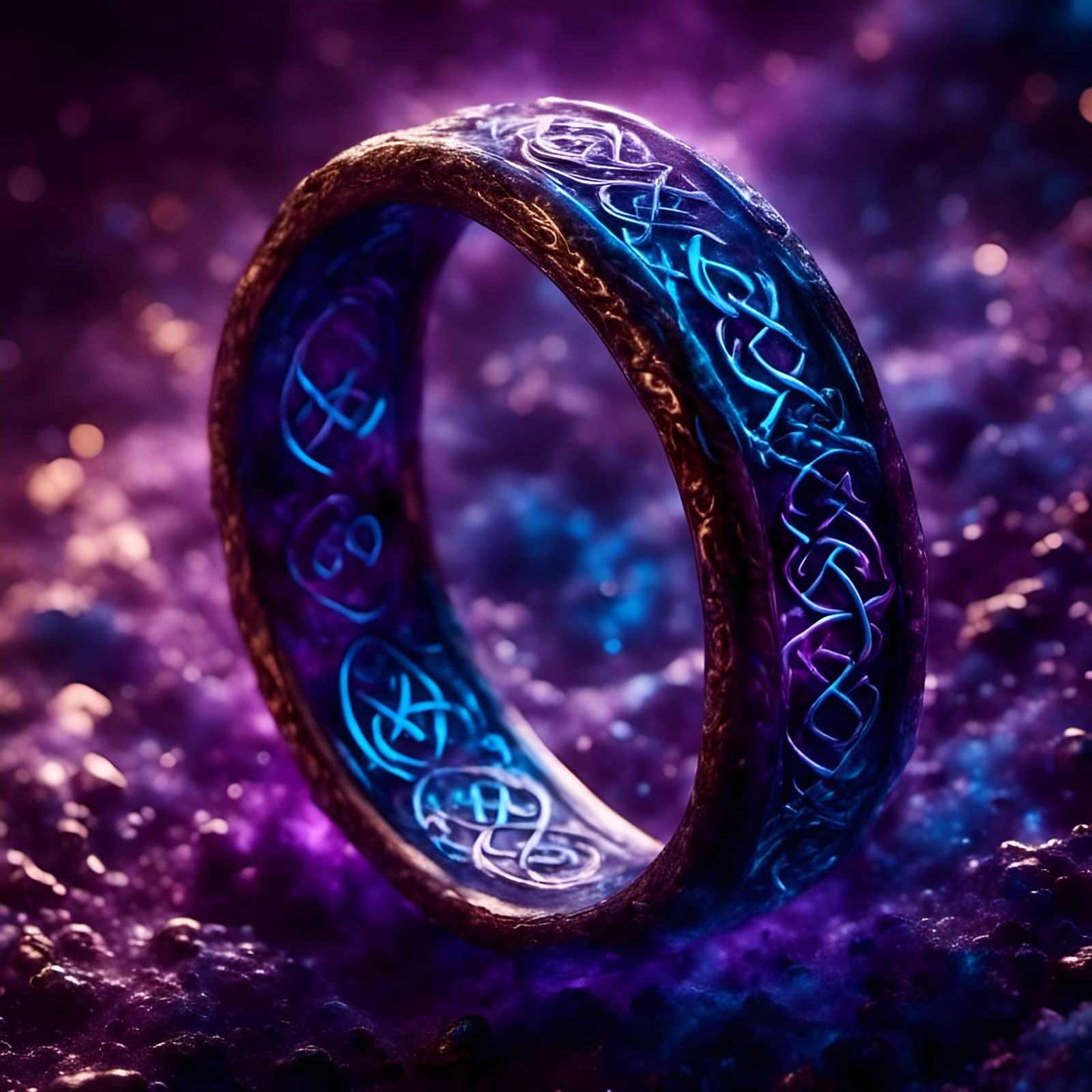 Bioluminescent Celtic Ring with Glowing Runes