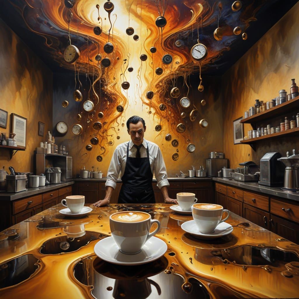 Surreal Coffee Shop Scene in Dreamlike Colors