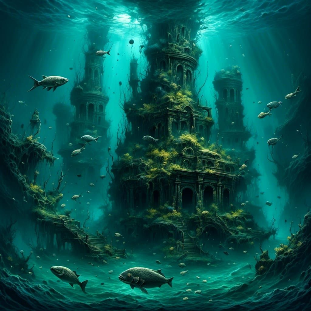 Submerged City Ruins Inhabited by Fish