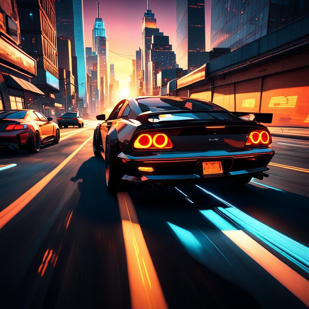 Liberty City Sunset Car Chase in 3D Game Style