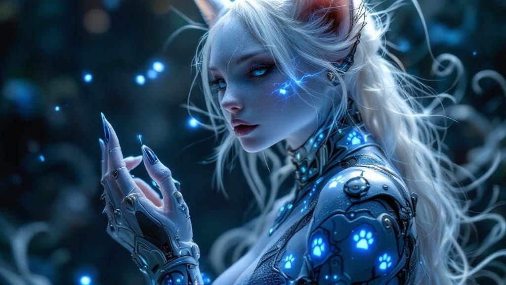 Ethereal Catfolk Warrior in Azure Armor