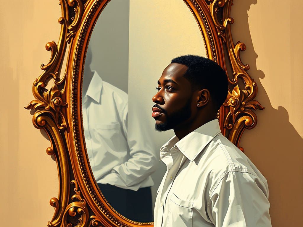 A Man Contemplates Himself in a Gilded Mirror, in Pointillis...