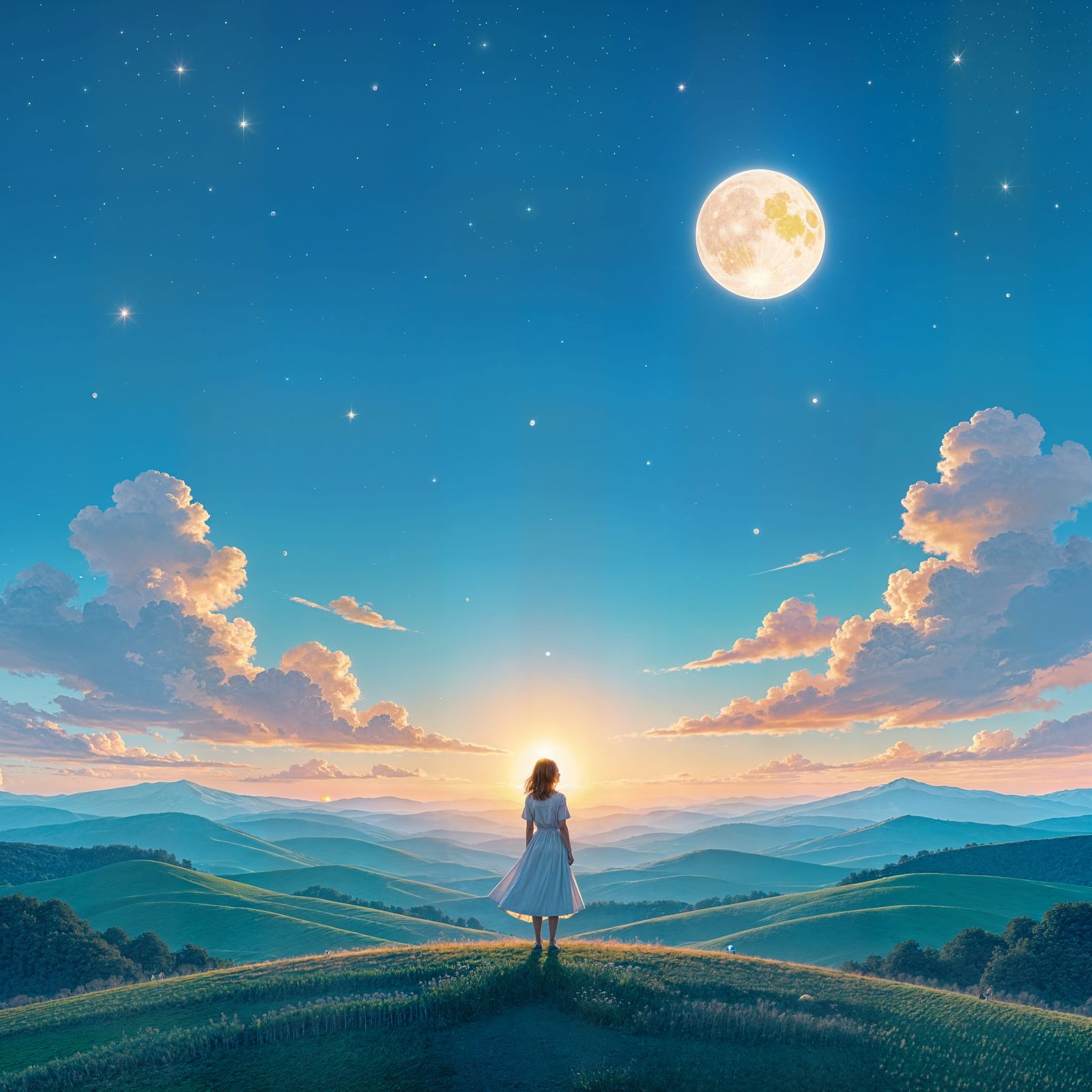 Earth Divided: Sunlit Day Meets Starry Moonlit Night