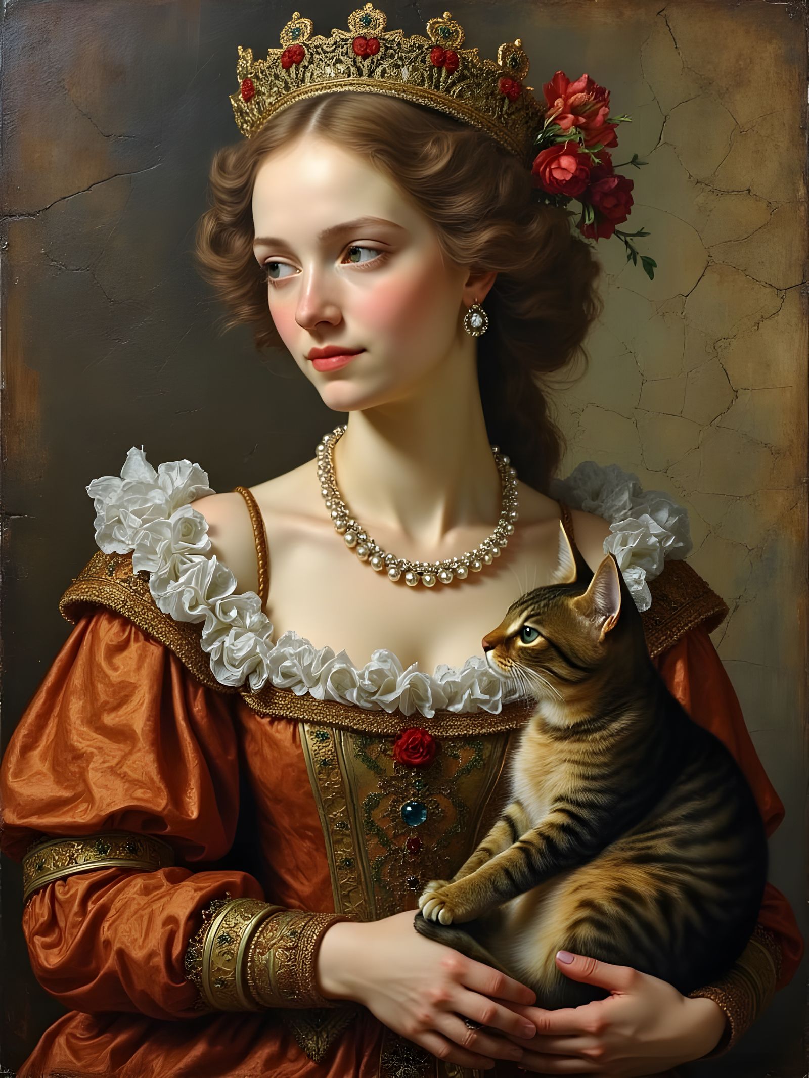 Noblewoman with Cat in Renaissance Mosaic Style