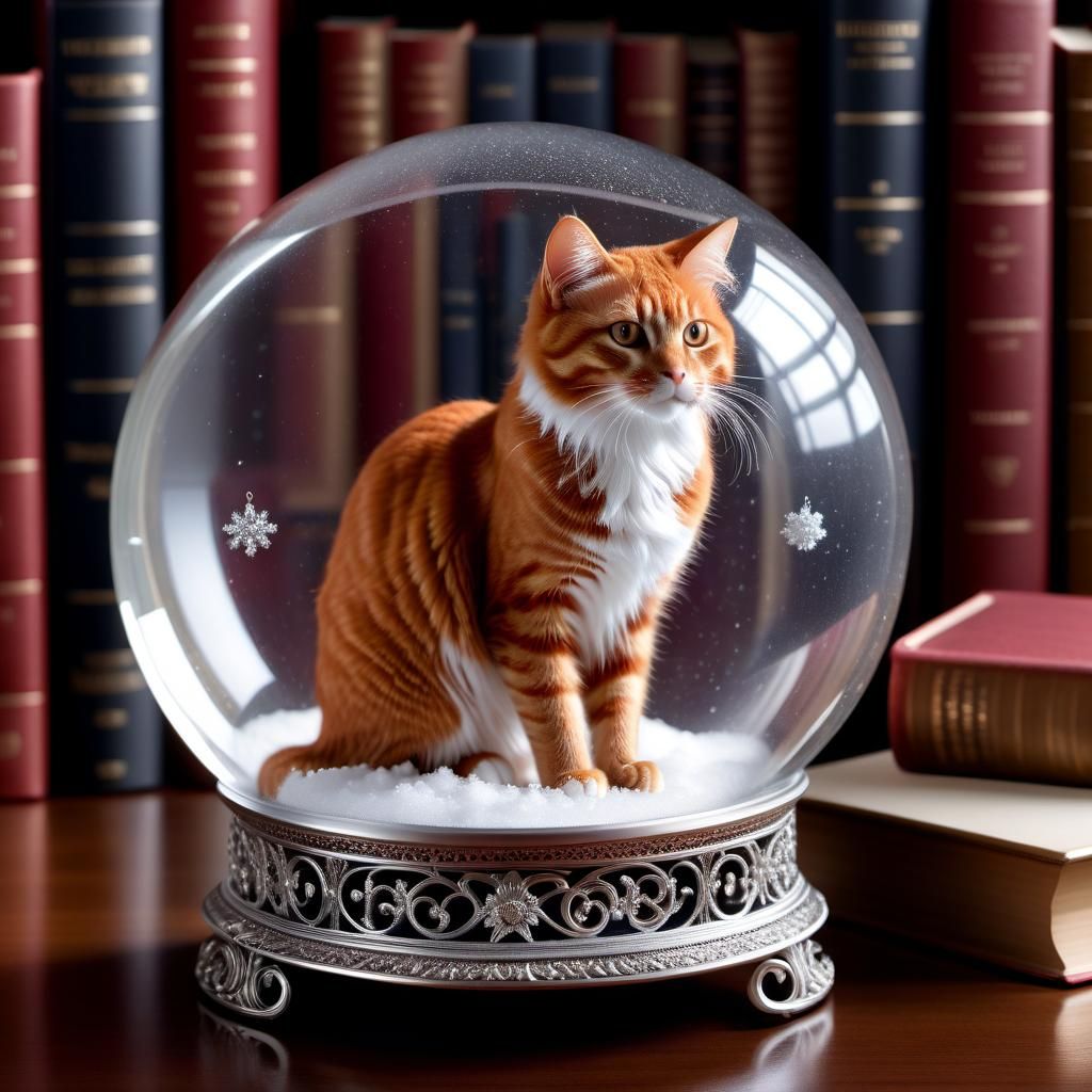 Snow globe red cat