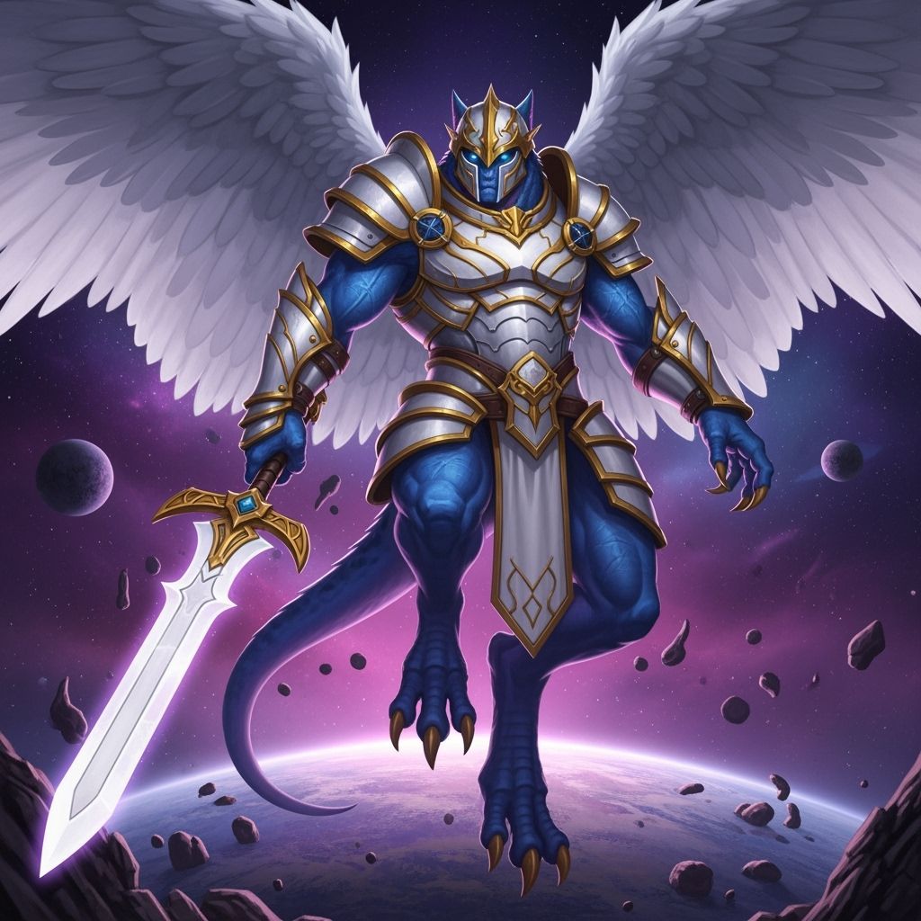 Muscular Blue Raptor Paladin in Space