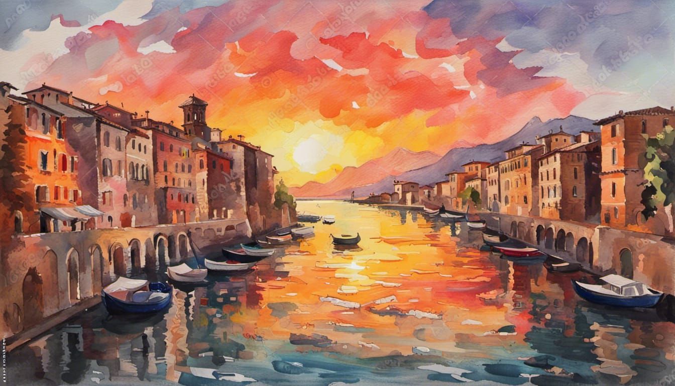 Italian Sunset: Gouache and Watercolor Impressionist Paintin...
