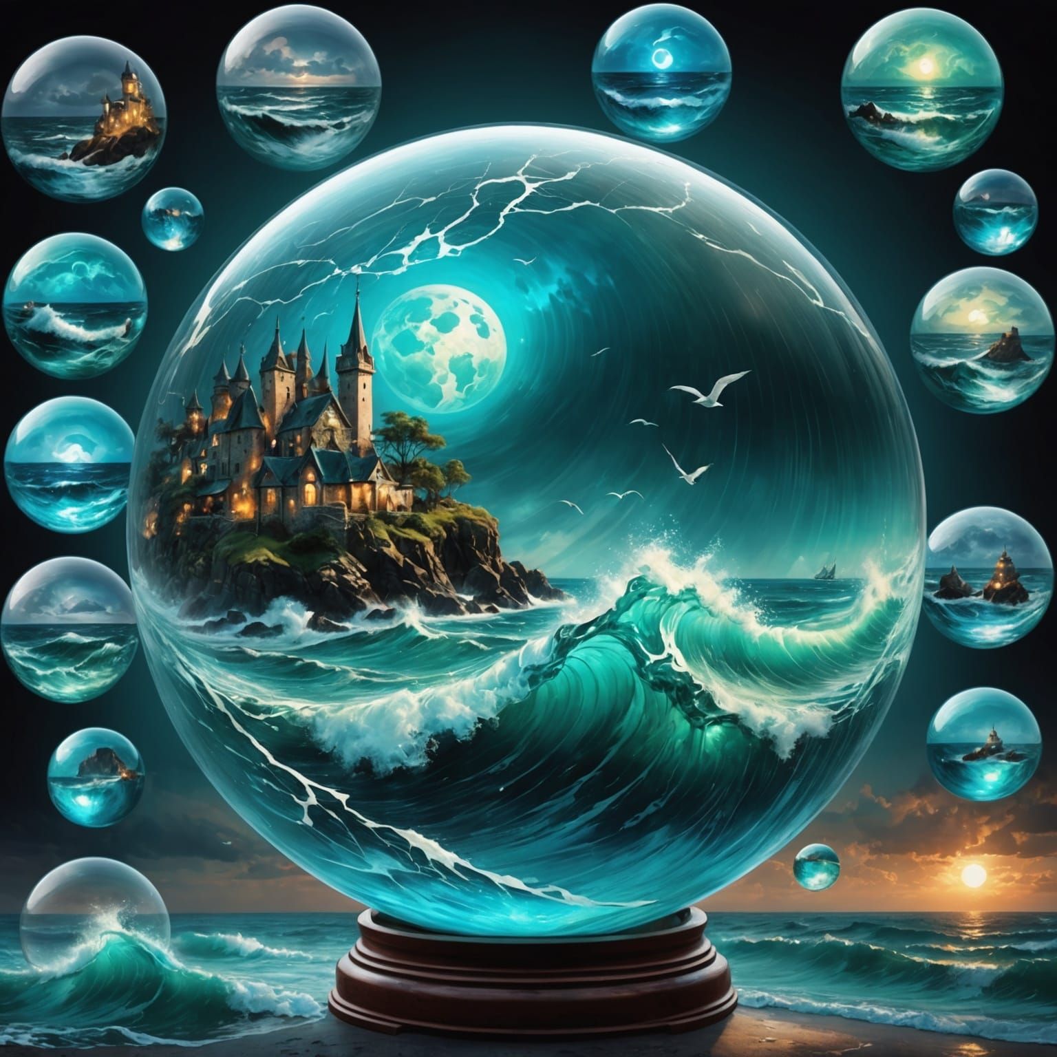 Stormy Ocean Scenes in Glass Ball, Fantasy Art