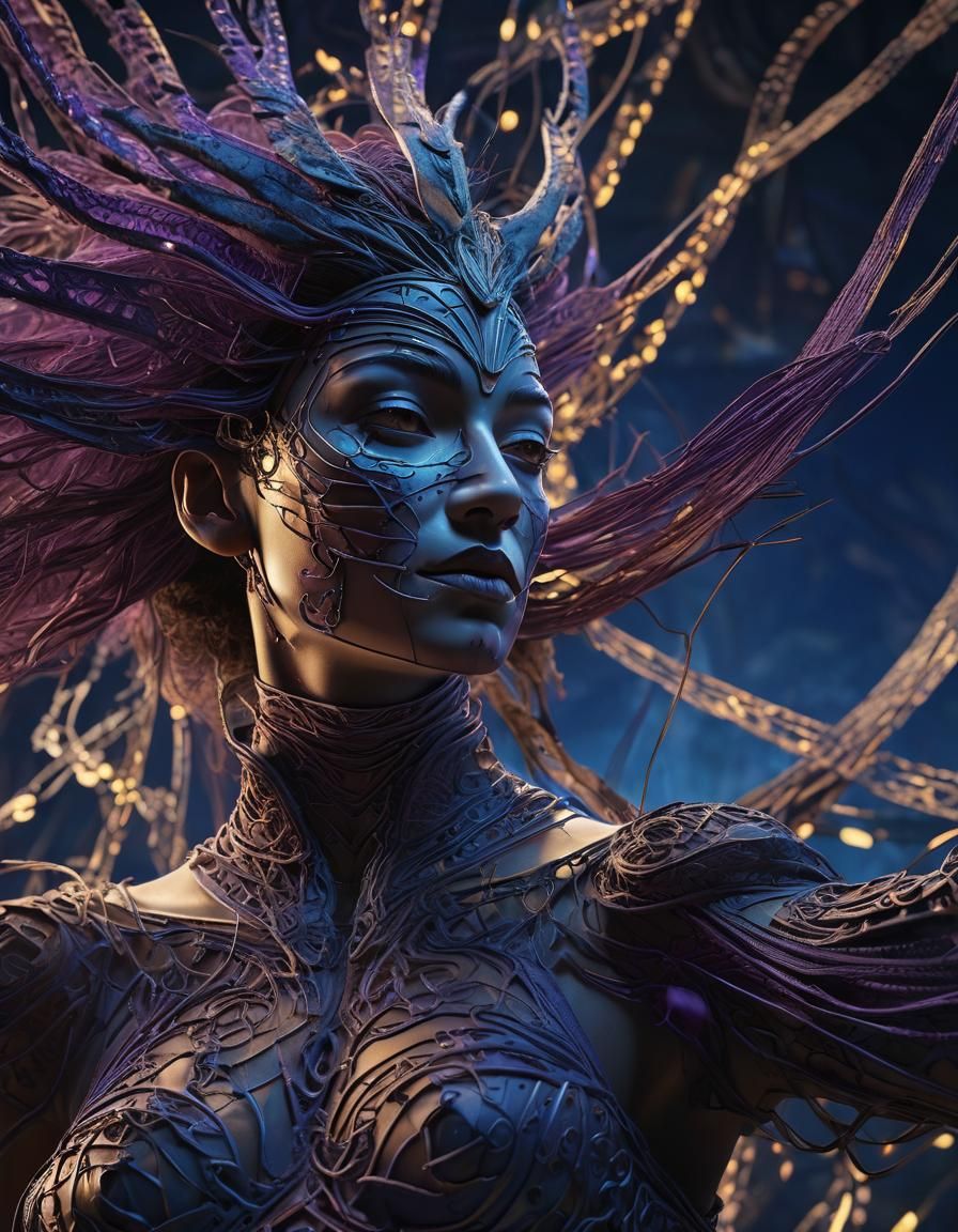 String Art Warrior Sculpture in Fantastical Realism