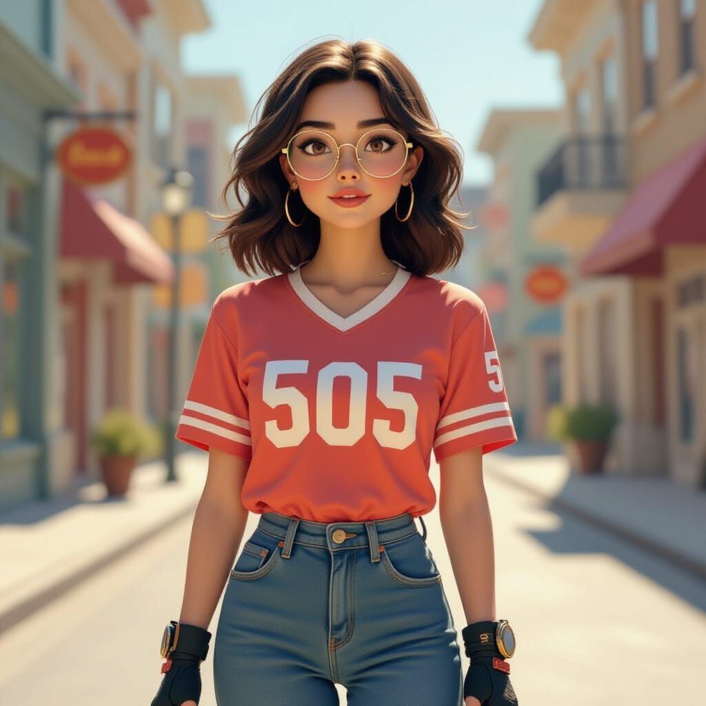 Young Woman in Coraline Jersey with Roller Skates
